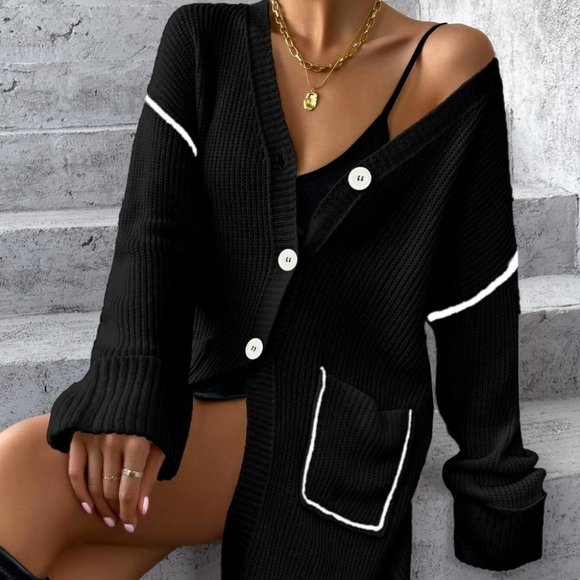 . Sweaters - Black Casual Womens Cardigan